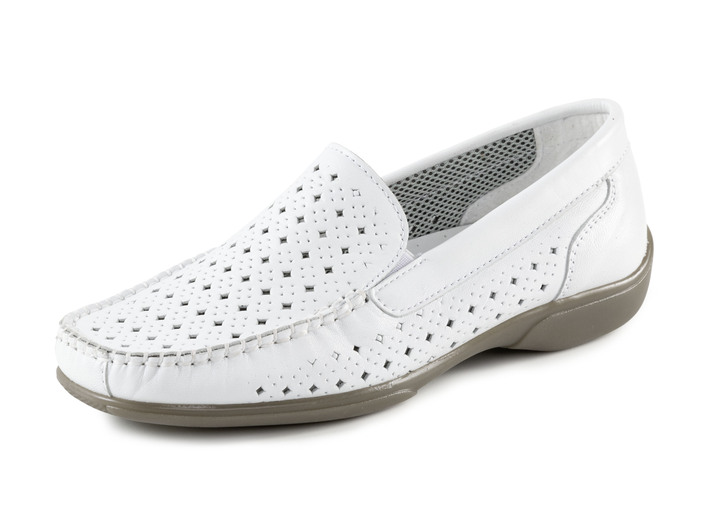 Instappers & veterschoenen - ELENA EDEN mocassinSlippers met luchtige perforaties, in Größe 036 bis 042, in Farbe WIT Ansicht 1