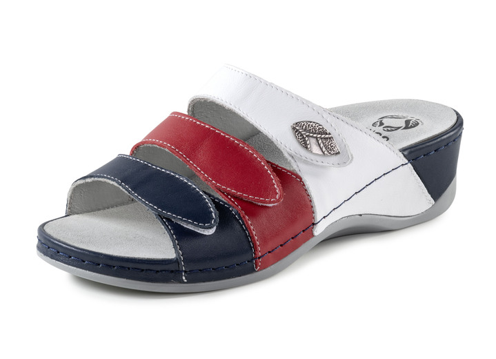 Sandalen & slippers - Mubb muiltjes van nappaleer met metalen decoratie, in Größe 036 bis 042, in Farbe BLAU-ROT-WEISS Ansicht 1