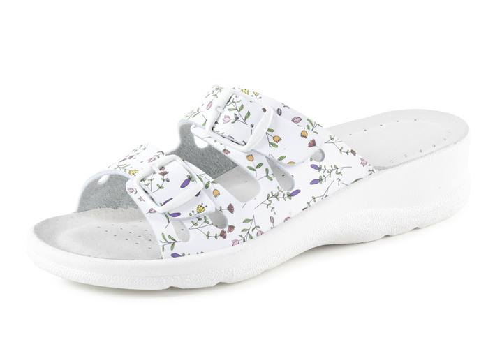 Sandalettes & slippers - Muiltjes met bloemenprint, in Größe 036 bis 041, in Farbe WEISS-BUNT Ansicht 1