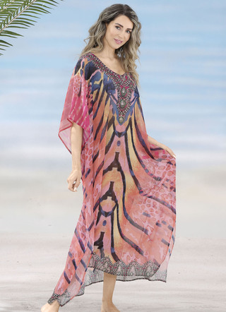 Laurina kaftan met edelstenen, licht transparant