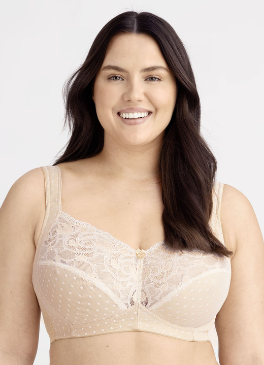 BH zonder beugel - Miss Mary bh met elastische kant, in Größe 075 bis 105, in Cup E, in Farbe BEIGE Ansicht 1
