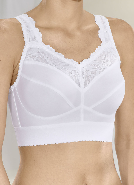 BH zonder beugel - Bh met elastisch kant aan de voorzijde, in Größe 080 bis 120, in Cup C, in Farbe WEISS Ansicht 1