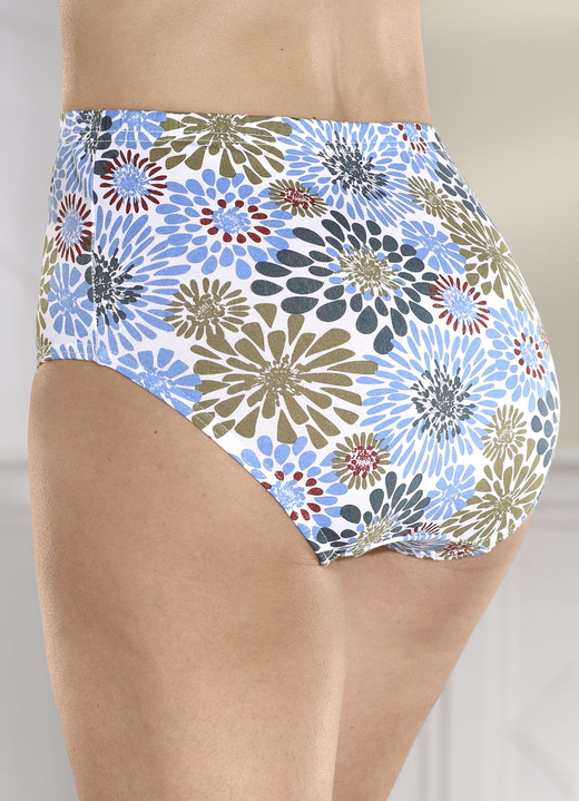 - Set van vier slips met elastische band, in Größe 038 bis 056, in Farbe WIT-BLAUW-BEDRUKT Ansicht 1