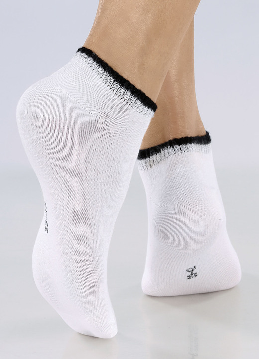 - Set van zes sneakersokken met contrasterende bies, in Größe 1 (schoenmaat 35-38) bis 2 (schoenmaat (39-42), in Farbe 2X WIT, 2X MOEDERGRIJS, 2X ZWART Ansicht 1