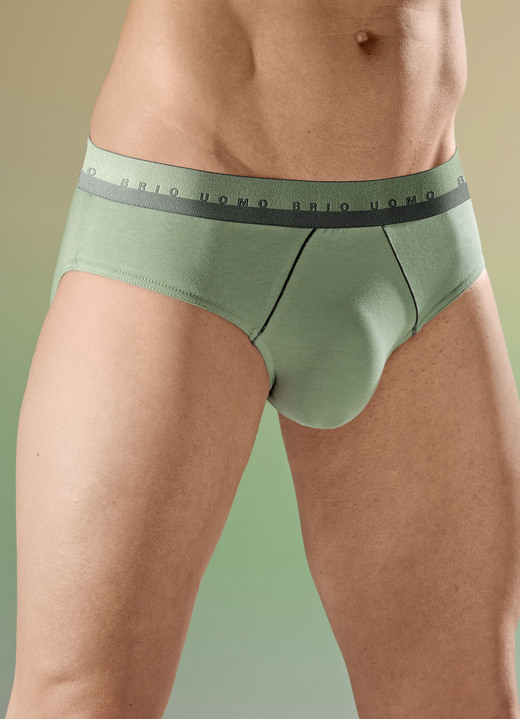 Herenondergoed - Set van drie slips met elastische tailleband, in Größe 004 bis 010, in Farbe 2X SALIE GROEN, 1X BLAUW