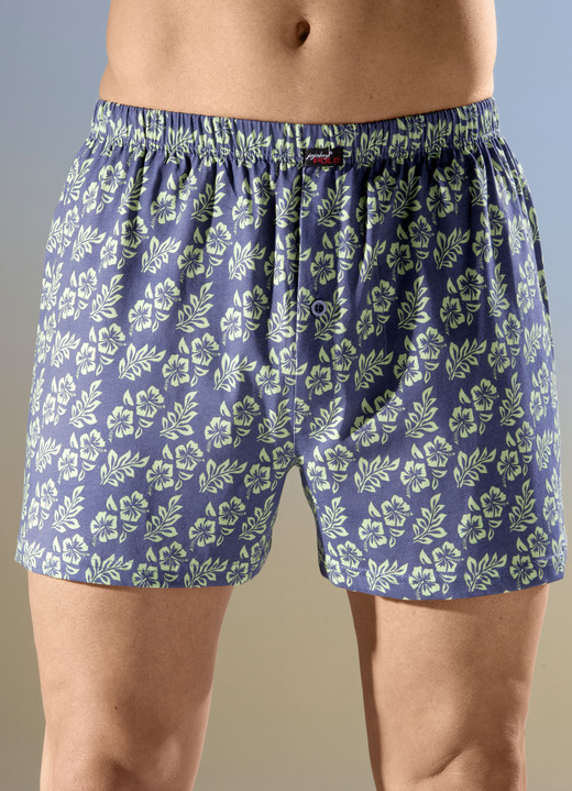 Pants & boxershorts - Set van vier boxershorts met knoopsluiting, in Größe 005 bis 014, in Farbe 2X GRIJS-BLAUW-GROEN, 2X GROEN-GRIJS-BLAUW