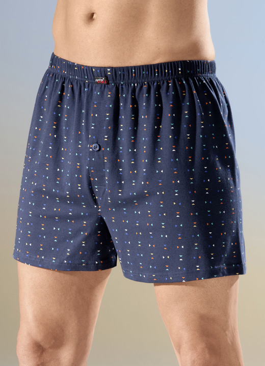 - Set van vier boxershorts met een all-over design, in Größe 005 bis 016, in Farbe 2X MARINE-MEERKLEURIG, 2X ZWART-MEERKLEURIG