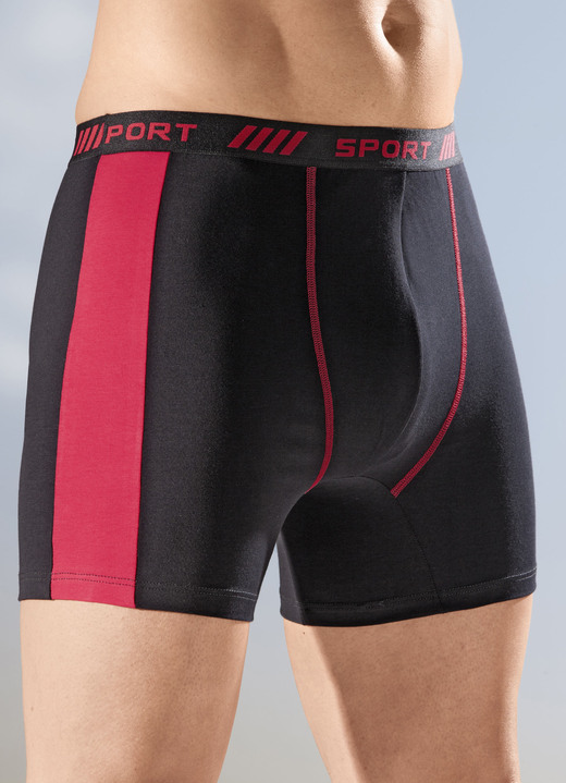 Pants & boxershorts - Set van vier broeken met elastische tailleband, in Größe 004 bis 011, in Farbe 2X ZWART-ROOD, 2X UNI ZWART