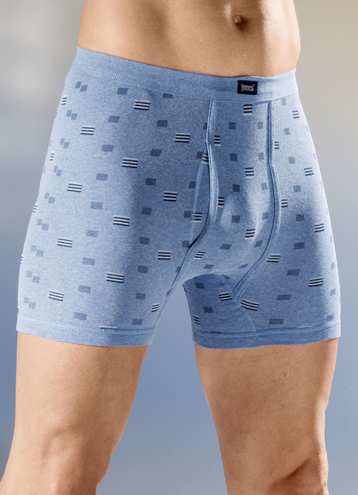- Set van vier onderbroeken van fijne ribstof met all-over patroon, in Größe 005 bis 014, in Farbe 2x JEANSBLAUW GEMÊLEERD-MULTICOLOR, 2x GRIJS GEMÊLEERD-MULTICOLOR