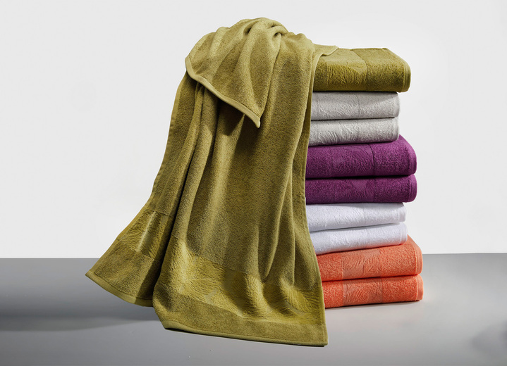 Badstof handdoeken - Knuffelzachte badstofserie van puur katoen, in Größe 200 (1 handdoek, 50/90 cm) bis 205 (Voordeelset 5-delig), in Farbe OLIV, in Ausführung Rand Ansicht 1