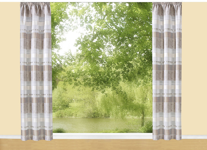 - Gordijnenset in linnenlook, in Größe 365 (H145xB140 bis 456 (H 245 x B 140 cm), in Farbe NATUREL Ansicht 1