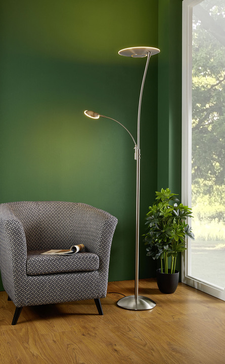 Staande lampen - Vloerlamp met plafondschijnwerper, in Farbe NICKEL