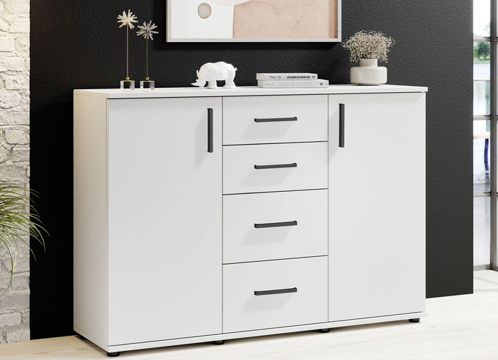 Dressoirs - Moderne, combineerbare dressoirs, in Farbe WEISS, in Ausführung 2-türig, mit 4 Schubladen Ansicht 1