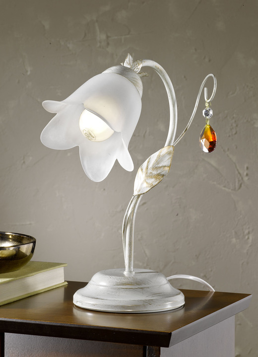 - Tafellamp met ijzeren frame en glazen lampenkap, in Farbe CREME-GOLD
