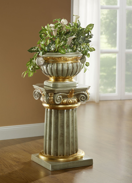 Woonaccessoires - Zuil met plantenbak en echte bladgoudcoating, in Farbe GRÜN-WEISS-GOLD Ansicht 1