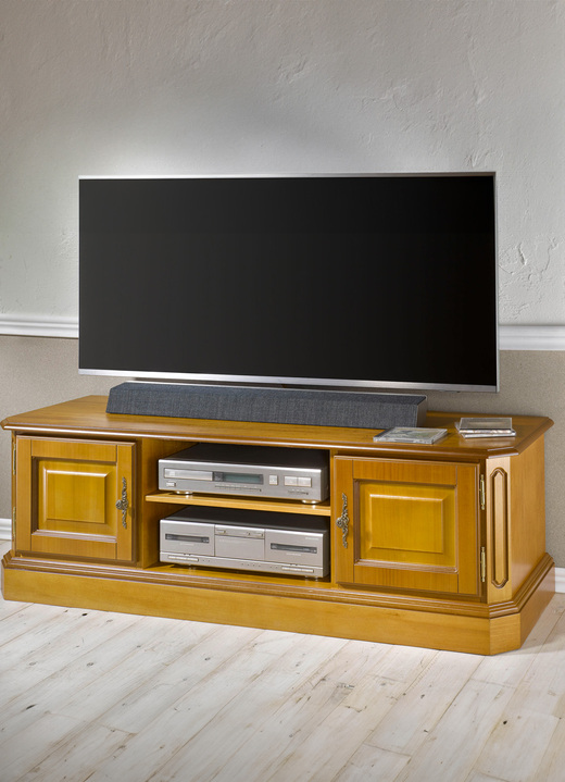 TV- en Hifi-meubels - Gedeeltelijk solide tv-longboard met metalen handgrepen, in Farbe EIKEN