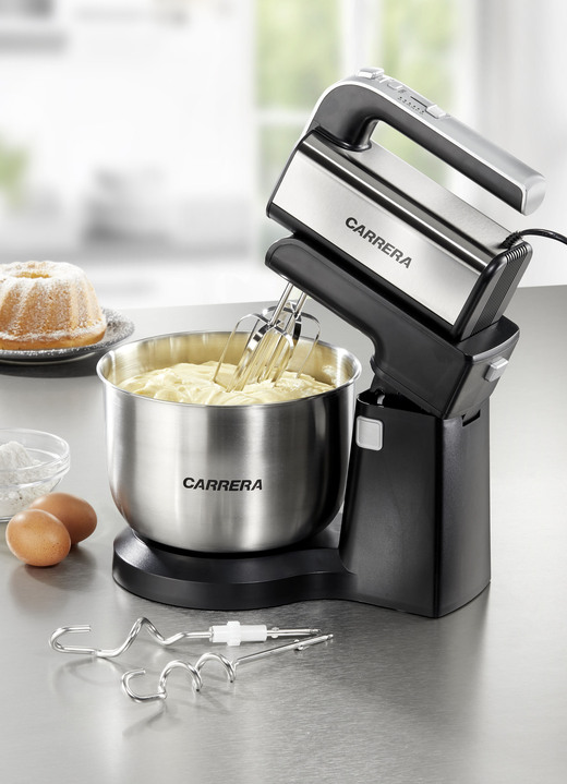 - Carrera handmixer met roterende RVS mengkom, in Farbe ZWART-ZILVER