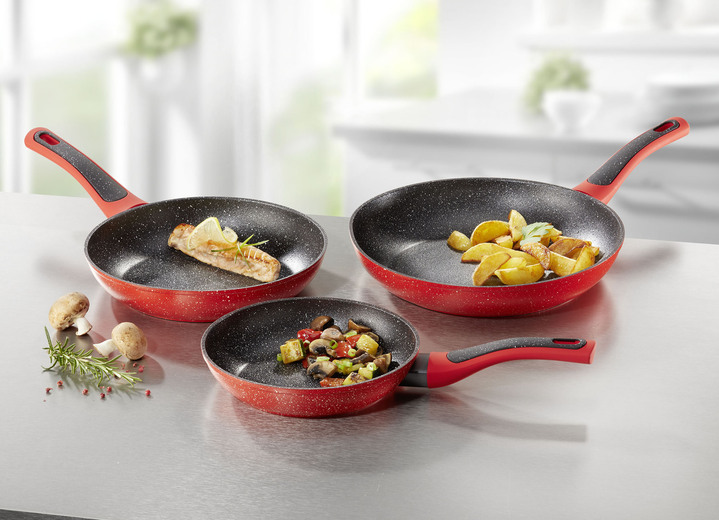 - Ultra krasbestendige Granit Royal pannenset, 3-delig, in Farbe ROOD-ZWART