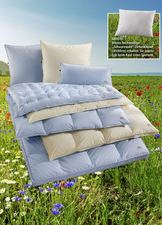 Dekbedden e.d. - Eersteklas donsdeken “speciale serie blauw & crème” uit het Zwarte Woud, in Größe 103 (deken, 135/200 cm) bis 403 (4-delige voordeelset), in Farbe BLAUW, in Ausführung Zomer Ansicht 1