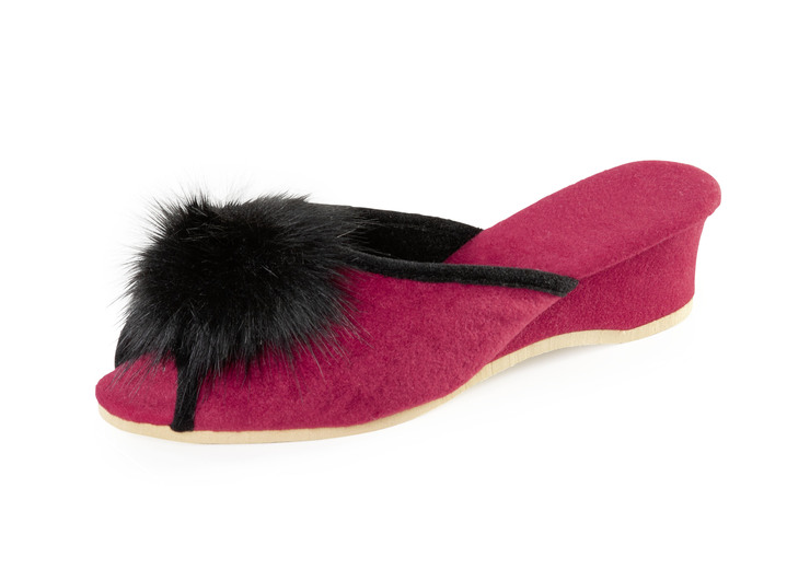 Huisschoenen - Muiltjes van ELENA EDEN met zwarte pompon van imitatiebont, in Größe 036 bis 042, in Farbe ROOD Ansicht 1