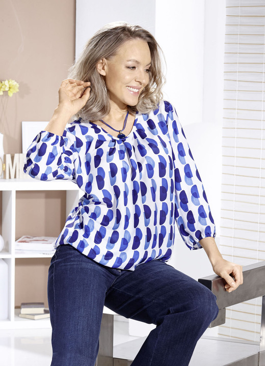 Lange mouw - Tuniek met briljant gekleurde print, in Größe 036 bis 052, in Farbe WIT-BLAUW-MEERKLEURIG Ansicht 1
