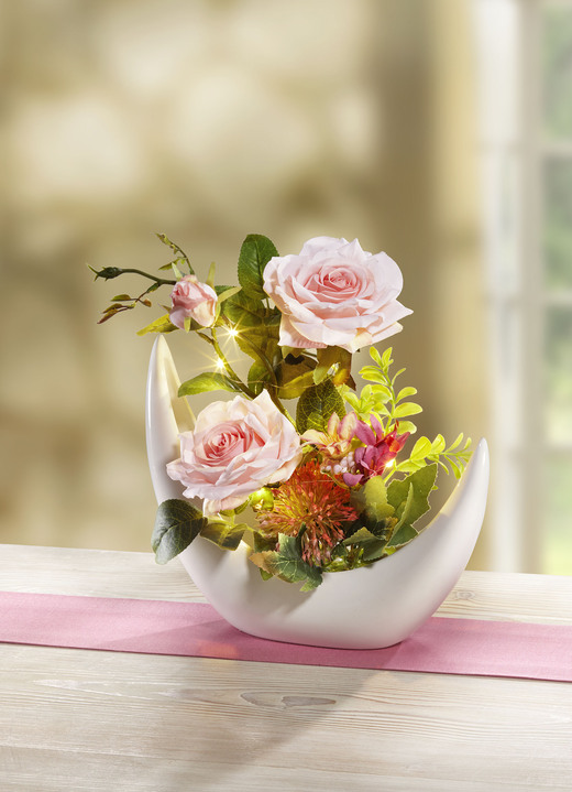 Kunst- & textielplanten - Verlicht rozenarrangement, in Farbe ROSA-GRÜN