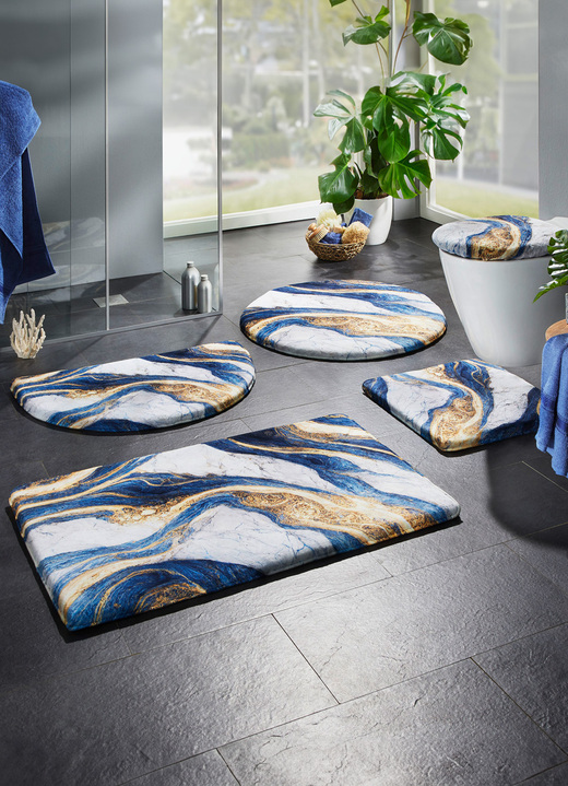 Badmatten - Badmattenset van zeer zachte kwaliteit, in Größe 100 (Matje, halfrond 50/80 cm) bis 112 (Toiletdekselafdekking 47/50 cm), in Farbe BLAU Ansicht 1