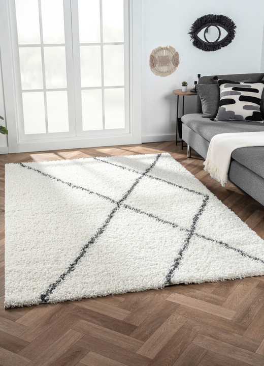 Modern - Fantastisch donzige, ruige bruggen, galerijen en tapijten, in Größe 111 (brug, 60x90 cm) bis 304 (tapijt, Ø 150 cm), in Farbe CREME Ansicht 1