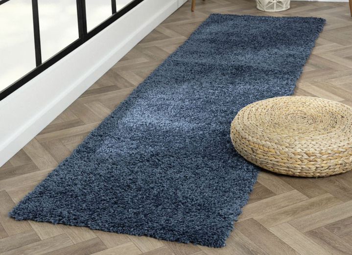 Modern - Fantastisch donzige bruggen en tapijten in shaggy kwaliteit, in Größe 111 (brug 60x90 cm) bis 304 (rond tapijt ø 150 cm), in Farbe DONKERBLAUW Ansicht 1