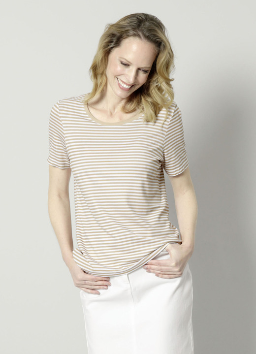 Shirts - Overhemd met all-over gestreept dessin, in Größe 038 bis 052, in Farbe ZAND WIT Ansicht 1