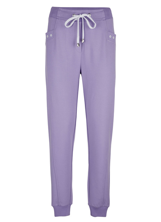 Broeken - Broek in joggingstijl, in Größe 038 bis 052, in Farbe LILA-WEISS Ansicht 1