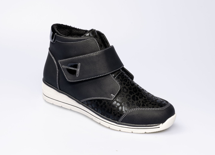 Laarzen & laarsjes - Comfortabele enkellaarsjes in trendy luipaardlook, in Größe 036 bis 042, in Farbe SCHWARZ Ansicht 1