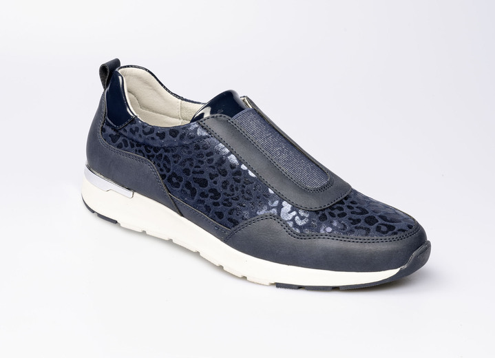 Instappers & veterschoenen - Modieuze stretch sneaker in luipaardlook, in Größe 036 bis 042, in Farbe BLAU Ansicht 1