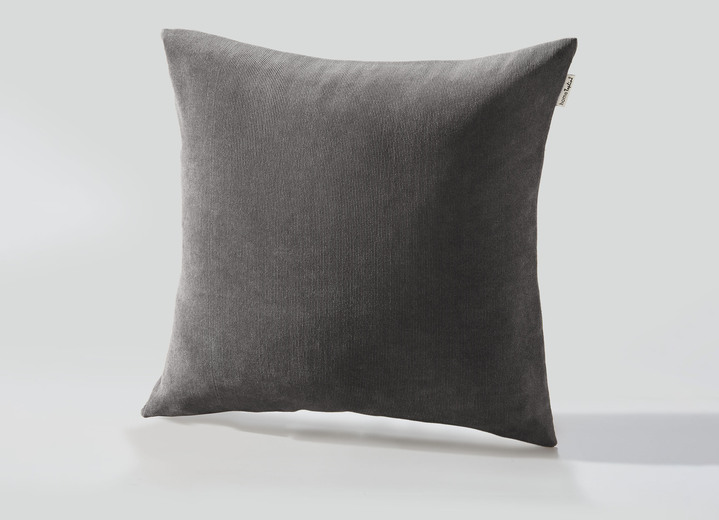 Decoratiekussens & slopen - Stoelkussen en kussenhoes in fijn ribfluweel, in Größe 905 (kussensloop, 40 x 40 cm) bis 915 (stoelkussen, 38x38x 4 cm), in Farbe GRAU Ansicht 1