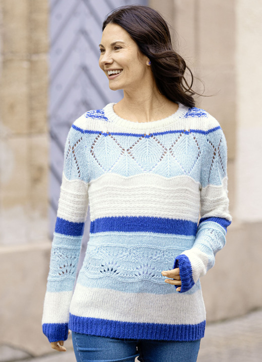 Lange mouw - Trui van super zachte kwaliteit Lange mouw - Trui van super zachte kwaliteit, in Größe L(44/46) bis XS (32/34), in Farbe ECRU-ROYALBLAUW-BLEU