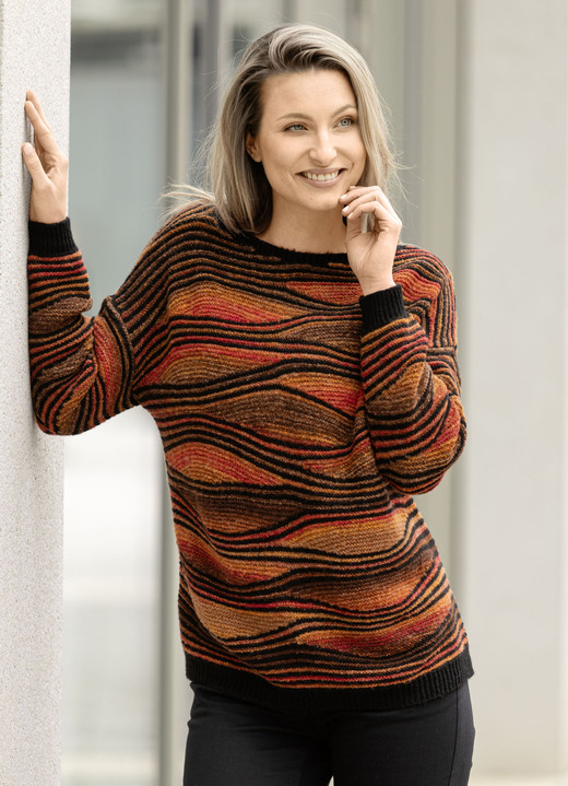 Truien - Trui met een uitgebreid design Truien - Trui met een uitgebreid design, in Größe L(44/46) bis XXL(52/54), in Farbe ZWART-ORANJE-MEERKLEURIG