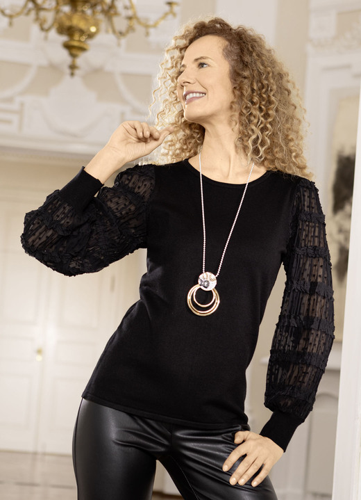 Truien - Trui met chiffon mouwen, in Größe L(44/46) bis XXL(52/54), in Farbe ZWART Ansicht 1