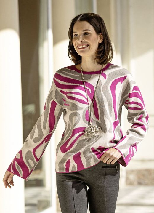 Lange mouw - Trui in jacquarddessin Lange mouw - Trui in jacquarddessin, in Größe 036 bis 052, in Farbe FUCHSIA-GRIJS-LICHTGRIJS