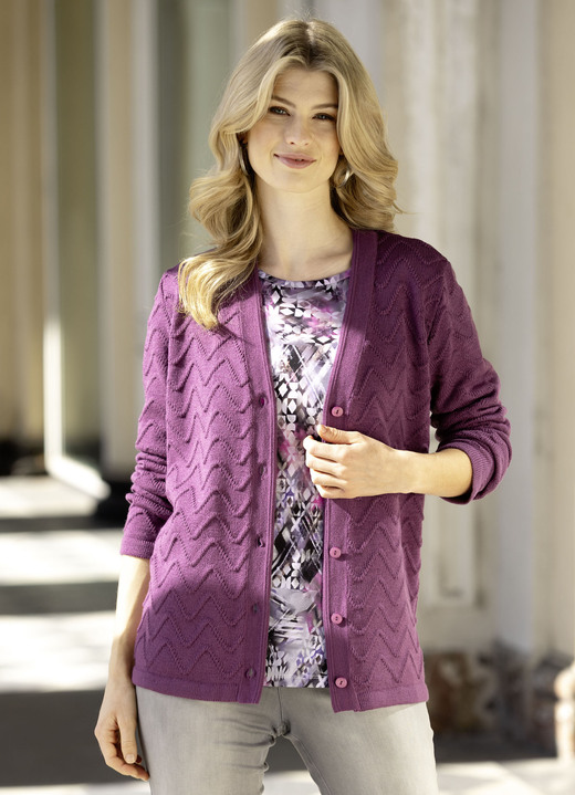 Gebreide jasjes - Cardigan met decoratieve structuur, in Größe 038 bis 054, in Farbe MAUVE Ansicht 1