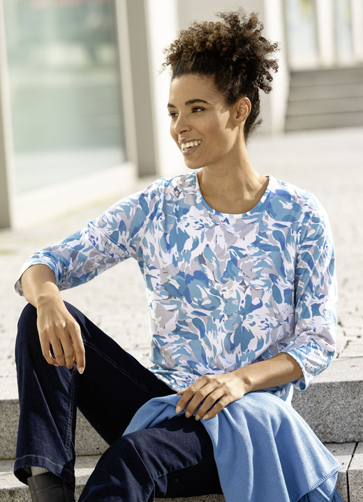 3/4-mouw - Overhemd met all-over print 3/4-mouw - Overhemd met all-over print, in Größe 036 bis 052, in Farbe WEISS-BLAU-GRAU