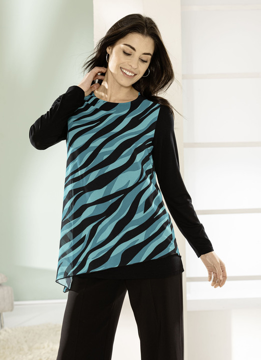 Shirts - Overhemd met asymmetrische zoom, in Größe 036 bis 052, in Farbe ZWART-PETROL