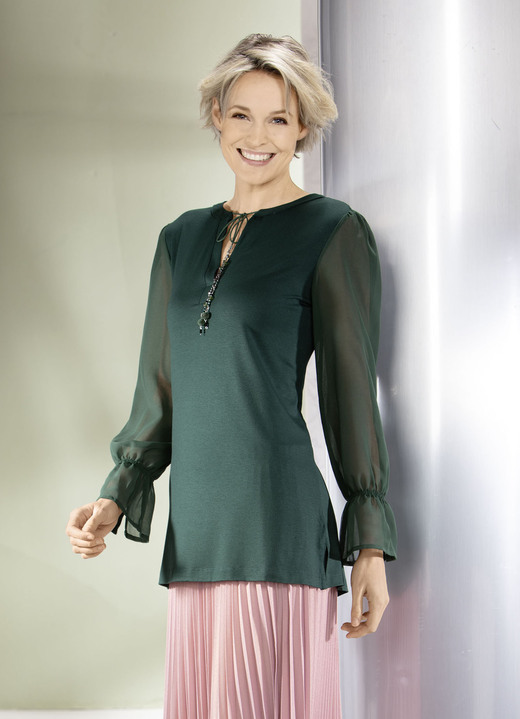 Lange mouw - Shirt met bijzondere halslijnverwerking in 2 kleuren Lange mouw - Shirt met bijzondere halslijnverwerking in 2 kleuren, in Größe 036 bis 052, in Farbe GROENE DENEN
