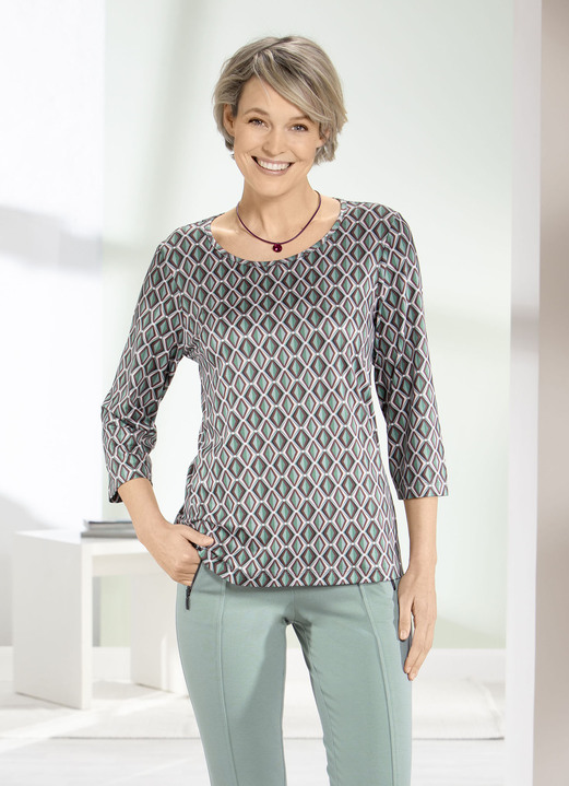 3/4-mouw - Shirt met all-over print in 2 kleuren, in Größe 036 bis 054, in Farbe SALIE-BRUIN-BEIGE Ansicht 1