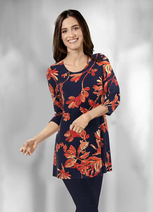 3/4-mouw - Lang shirt met een licht uitlopende vorm, in Größe 038 bis 056, in Farbe MARINE ORANJE