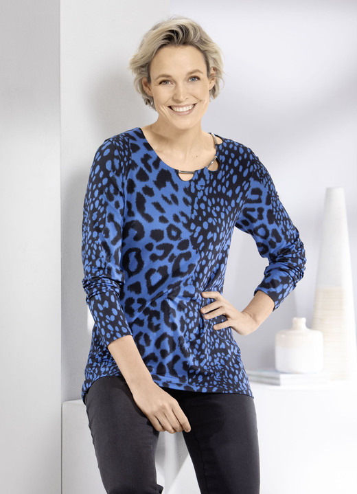 Lange mouw - Shirt met ongebruikelijke halslijn Lange mouw - Shirt met ongebruikelijke halslijn, in Größe 038 bis 050, in Farbe KONINKLIJK BLAUW-ZWART