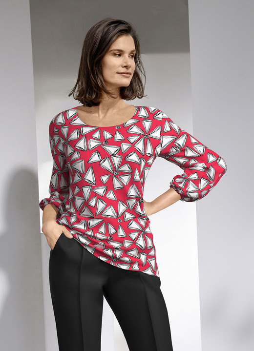 3/4-mouw - Shirt met schitterende kleurenprint, in Größe 036 bis 052, in Farbe ROOD-WIT-ZWART