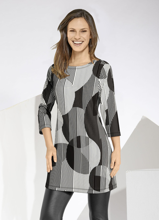 Shirts - Lang shirt met schitterende all-over print, in Größe 038 bis 052, in Farbe ZWART-WIT