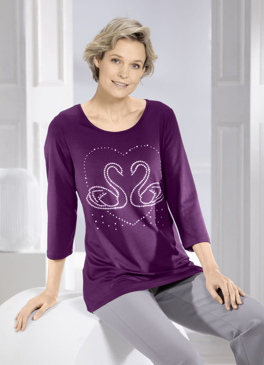 3/4-mouw - Shirt met elegante strass-versiering in 2 kleuren 3/4-mouw - Shirt met elegante strass-versiering in 2 kleuren, in Größe 038 bis 052, in Farbe AUBERGINE