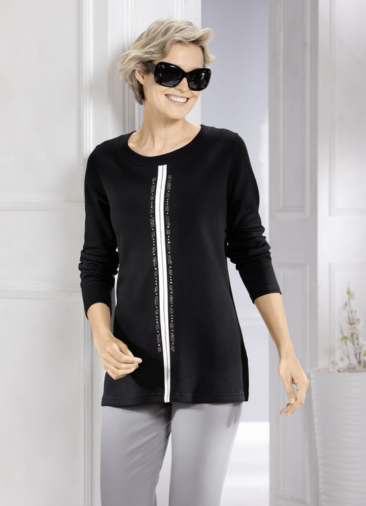 Lange mouw - Sweatshirt met contrastkleurig lint Lange mouw - Sweatshirt met contrastkleurig lint, in Größe 040 bis 054, in Farbe ZWART