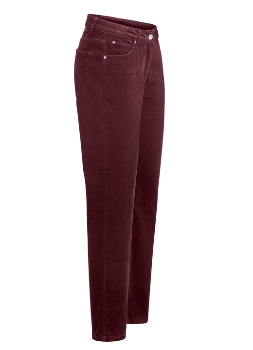 Broek met knoop- en ritssluiting - Fluweelzachte broek in 5-pocketmodel Broek met knoop- en ritssluiting - Fluweelzachte broek in 5-pocketmodel, in Größe 017 bis 050, in Farbe BORDEAUX